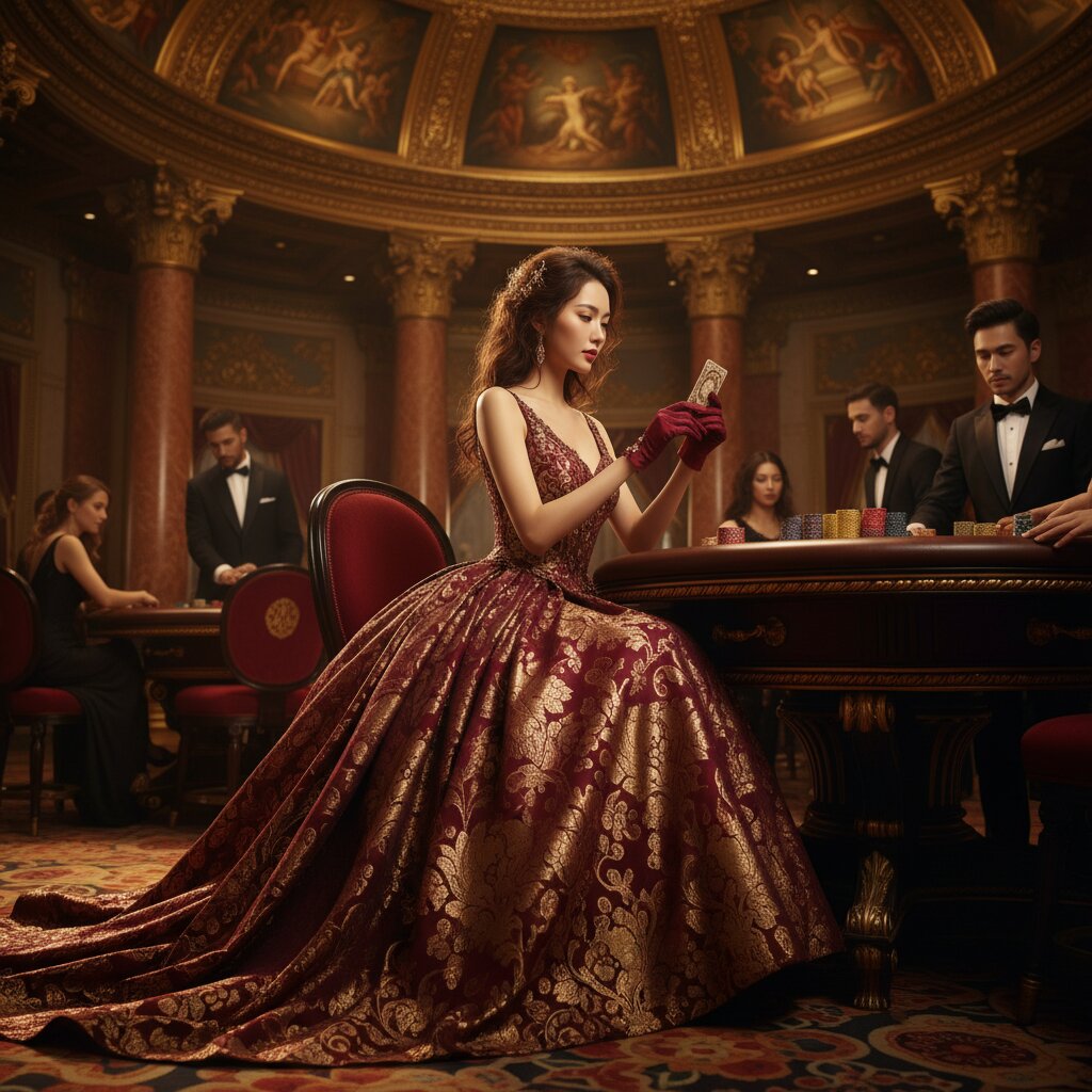 Casino VIP với dealer xinh đẹp và bàn baccarat sang trọng