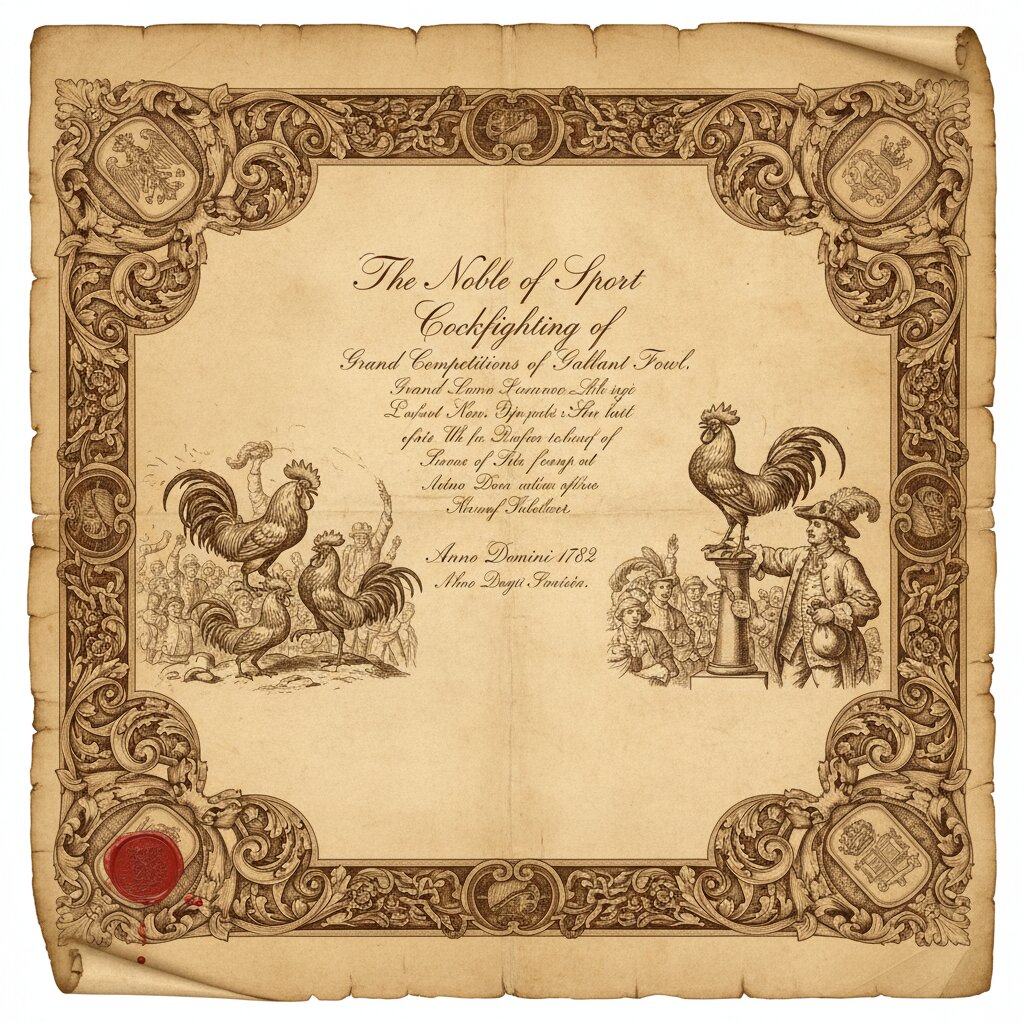 Tranh cổ về đá gà với phong cách manuscript hoàng gia