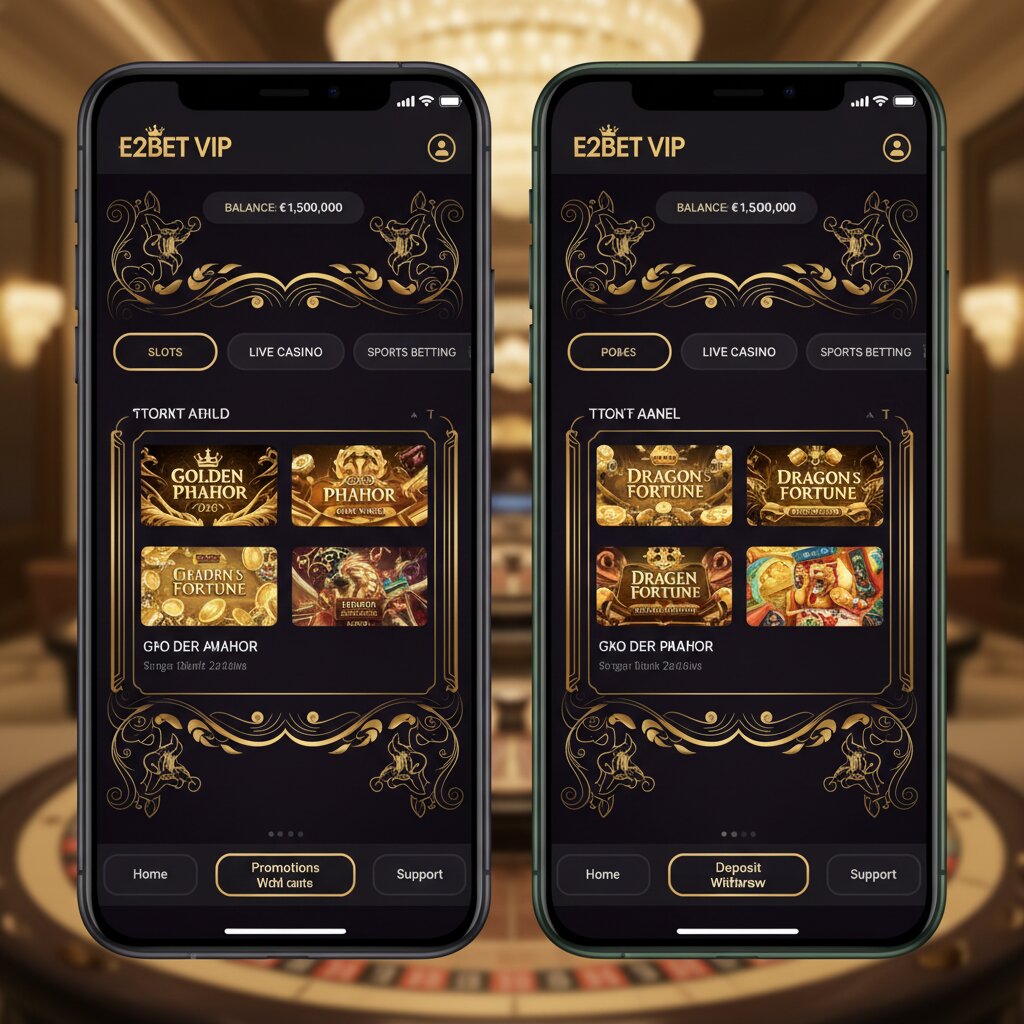 Screenshots app E2BET VIP trên iPhone và Android